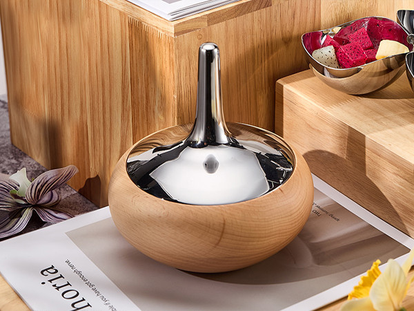 Onion-Shaped Candy Jar with Stainless Steel Lid & Oak Base