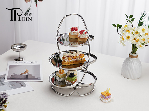Stainless Steel Three-Tier Cake Stand for Buffet & Dessert Displays