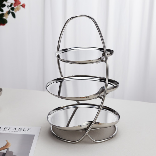 Stainless Steel Three-Tier Cake Stand | 3 Tier Dessert Display Stand | Polished Metal Pastry Serving Tower | Buffet Wedding Dessert Display | OEM ODM Wholesale