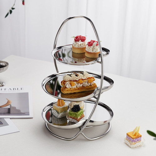 Stainless Steel Three-Tier Cake Stand | 3 Tier Dessert Display Stand | Polished Metal Pastry Serving Tower | Buffet Wedding Dessert Display | OEM ODM Wholesale