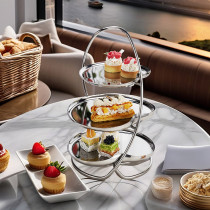 Stainless Steel Three-Tier Cake Stand | 3 Tier Dessert Display Stand | Polished Metal Pastry Serving Tower | Buffet Wedding Dessert Display | OEM ODM Wholesale