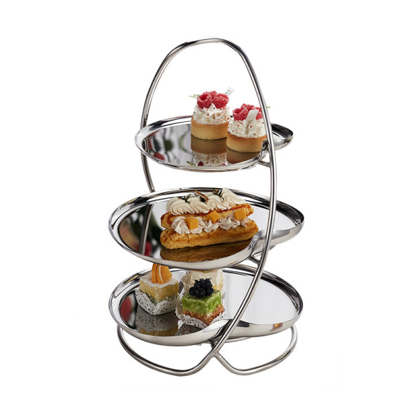 Stainless Steel Three-Tier Cake Stand | 3 Tier Dessert Display Stand | Polished Metal Pastry Serving Tower | Buffet Wedding Dessert Display | OEM ODM Wholesale