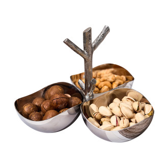 304 Stainless Steel Three-Compartment Snack Tray | Divided Serving Tray for Buffet | Food Grade Metal Snack Organizer | Hotel Catering Appetizer Plate | OEM ODM Wholesale