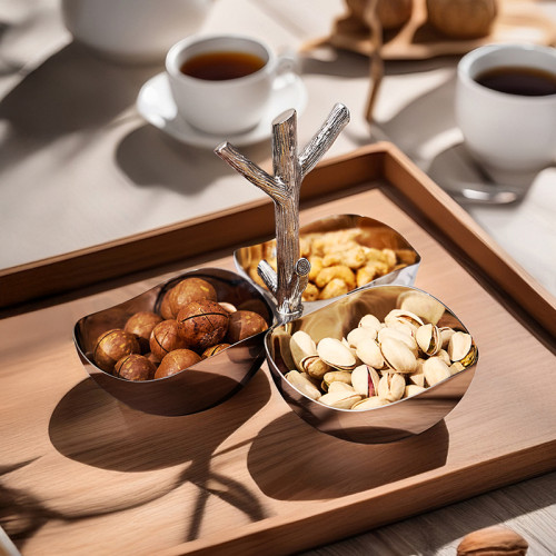 304 Stainless Steel Three-Compartment Snack Tray | Divided Serving Tray for Buffet | Food Grade Metal Snack Organizer | Hotel Catering Appetizer Plate | OEM ODM Wholesale