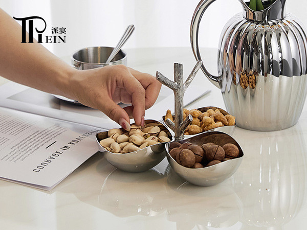 304 Stainless Steel Three-Compartment Snack Tray for Buffet Use