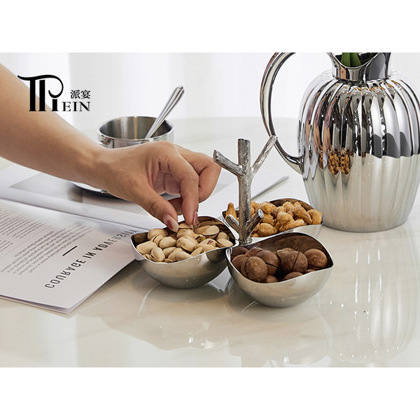 304 Stainless Steel Three-Compartment Snack Tray for Buffet Use