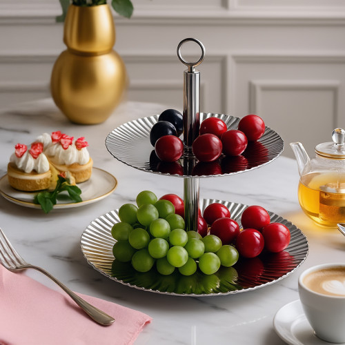 Double Layered Pastry Stand Oval | Oval Double Layered Dessert Stand | 2 Tier Serving Tray for Buffet Display | Hotel Catering Pastry Display Stand | OEM ODM Wholesale