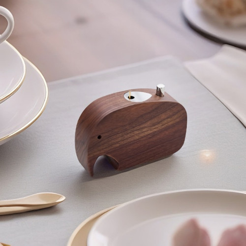 Walnut Wood Elephant-Shaped Push-Button Toothpick Holder | Automatic Toothpick Dispenser Box | Wooden Tabletop Toothpick Case | Hotel Restaurant & Home Use | OEM ODM