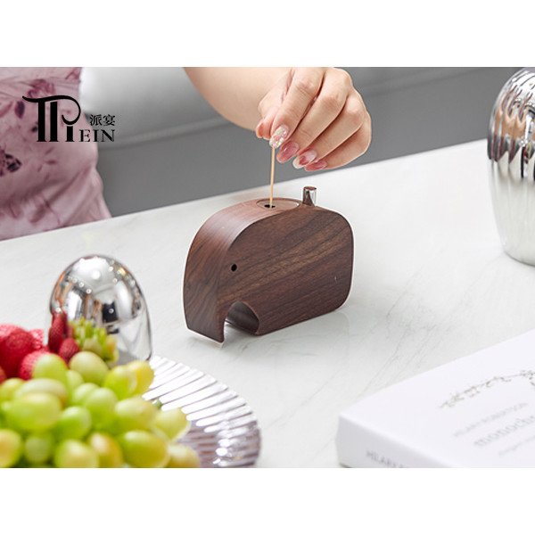 Walnut Wood Elephant-Shaped Push-Button Toothpick Holder for Restaurants & Hotels