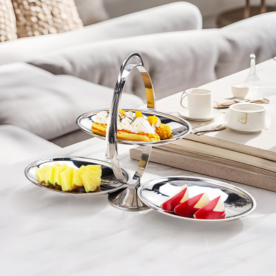 Folding Stainless Steel Cake Stand | Collapsible Dessert Display Stand | Portable Metal Cake Display Rack for Buffet Catering | Space-Saving Serving Stand | OEM ODM Wholesale