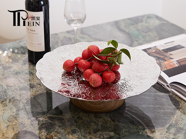 Stainless Steel Fruit Plate with Wooden Base – Premium Buffet Solution by PYEIN