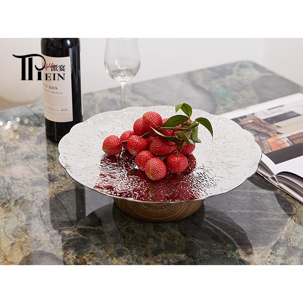 Stainless Steel Fruit Plate with Wooden Base – Premium Buffet Solution by PYEIN