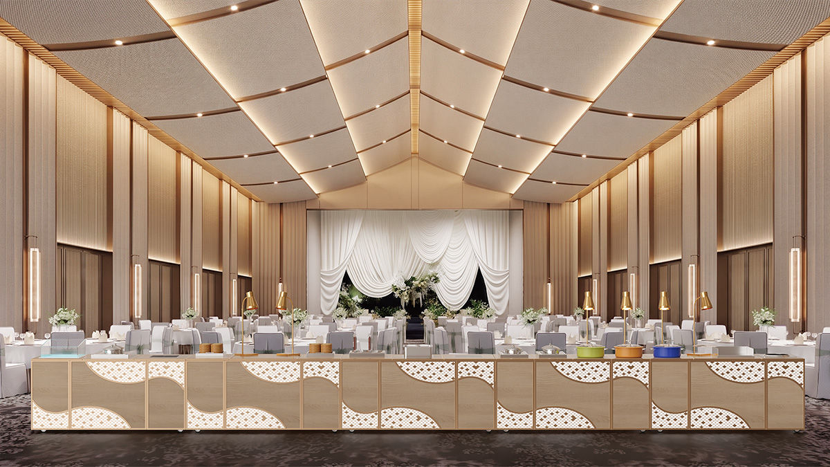 Buffet equipment and display elements designed by PYEIN for hospitality service