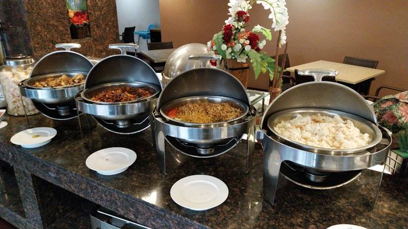 Custom buffet setup with branded serving equipment