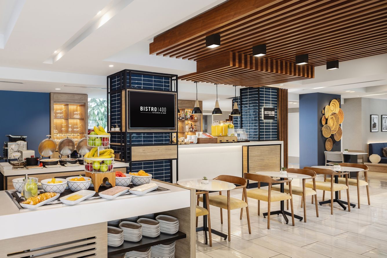Hotel restaurant buffet and dining setting