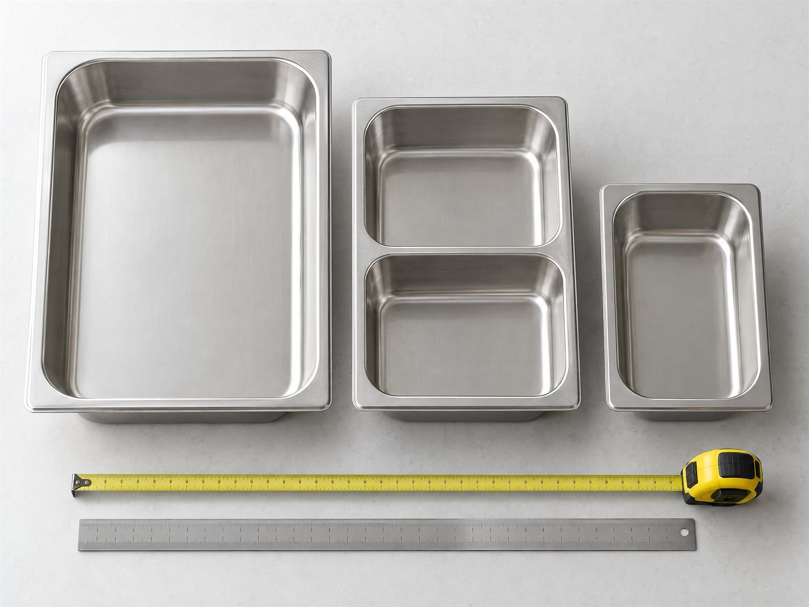 Comparison of chafing pan sizes and chafing dish dimensions for hotel and catering buffet planning