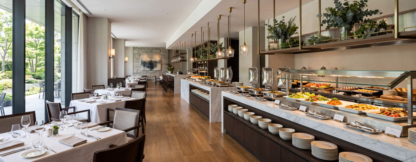 Middle East buffet equipment for hotels — hotel buffet line with chafing dishes and presentation counters