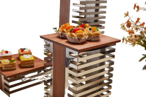 Enhance Your Brand's Image With Our Elegantly Designed Steel And Wooden Display Stand Sets - Ideal For Commercial And Restaurant Projects