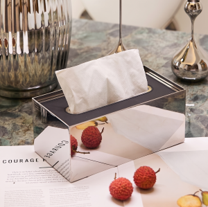 Naked Tissue Box Leather Cover Black | Minimalist Leather Tissue Box Cover | Black PU Leather Napkin Holder | Hotel Office Tabletop Organizer | OEM ODM Wholesale