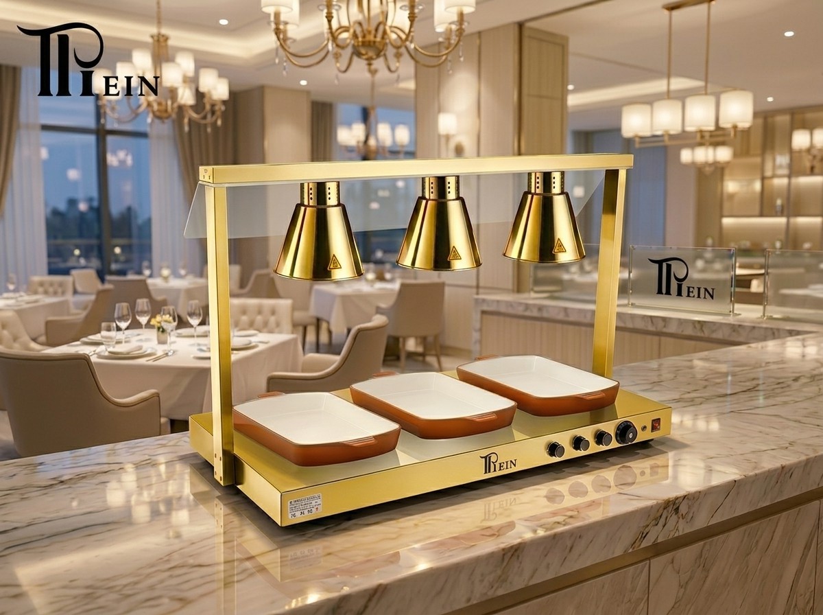 Multi-Head Stainless Steel Food Warming Station: Dual Control Heat Lamp & Base Warmer for Buffet