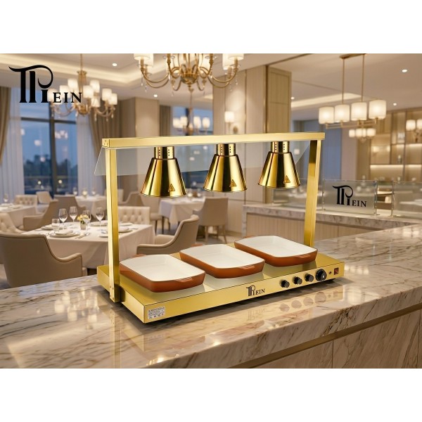 Multi-Head Stainless Steel Food Warming Station: Dual Control Heat Lamp & Base Warmer for Buffet