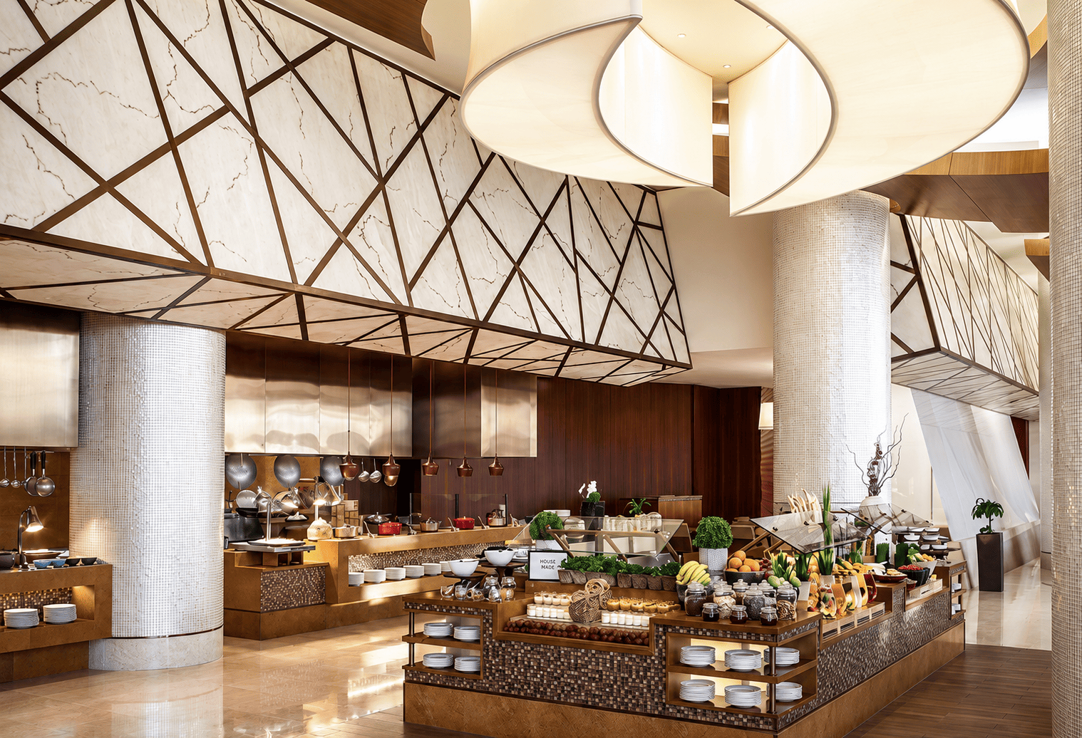 Middle East hotel buffet setup with premium stainless steel chafing dishes