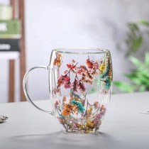 Red flower double laye Juice Glass Set hand gift high borosilicate simple double wall glass cup