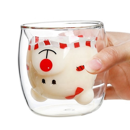 B2B Customizable Handmade Double-Wall Glass Animal Cups Thermal Resistant milk glass