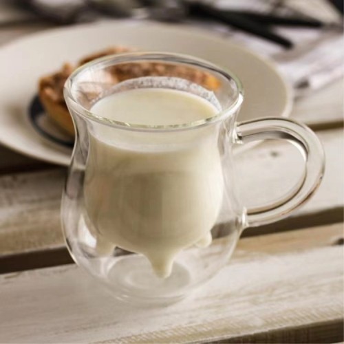 Wholesale Double Wall Glass Cup with Handle High Borosilicate Glass Cups Custom milk glass Mugs