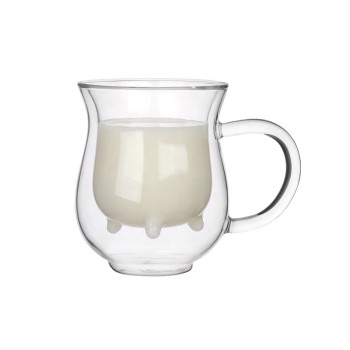 230/400ml Heat-resistant double glass milk cup high-grade gift glass double milk pink milk glass