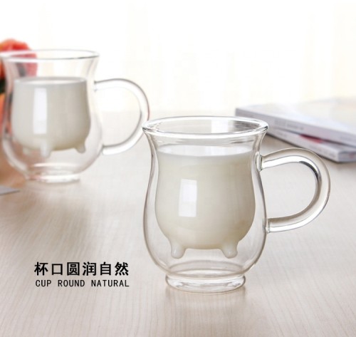230/400ml Heat-resistant double glass milk cup high-grade gift glass double milk pink milk glass