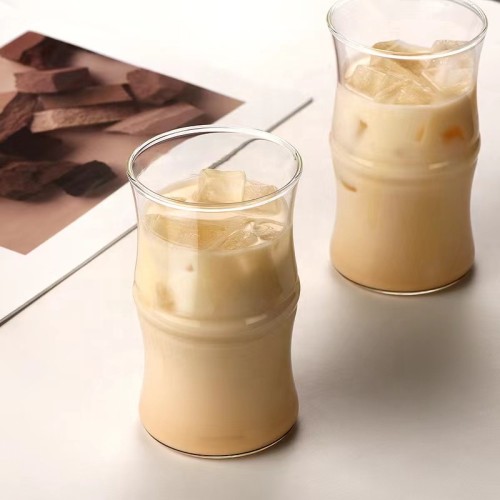 High Borosilicate Glass Coffee Cup with Bamboo Joint Shaped New Design Single Wall milk glass