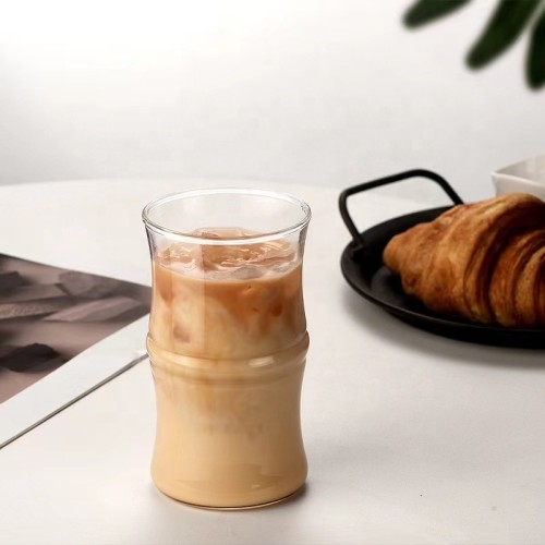 High Borosilicate Glass Coffee Cup with Bamboo Joint Shaped New Design Single Wall milk glass