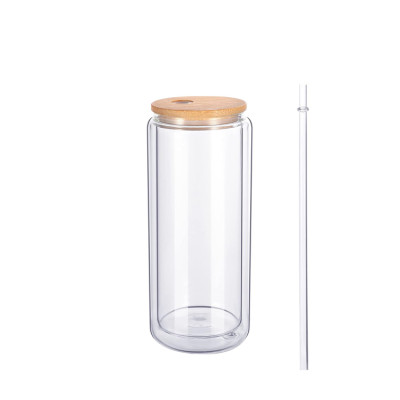 OEM/ODM Wholesale Double Walled Can Shaped Glass Coffee/Beverage Cup with Lid & Straw cup with straw