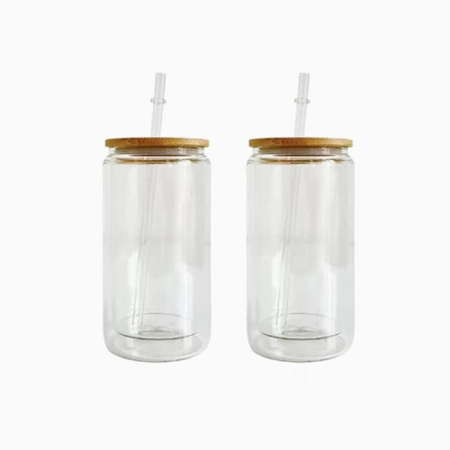 OEM/ODM Wholesale Double Walled Can Shaped Glass Coffee/Beverage Cup with Lid & Straw cup with straw