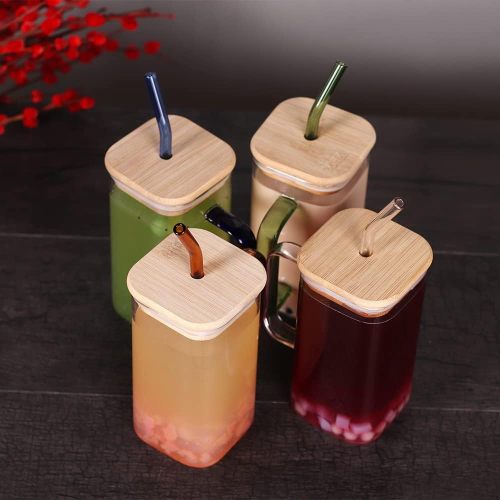 Household straw cup borosilicate glass square milk cup with handle square glass cup with handle