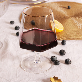 New design Crystal brandy red wine glass luxury glass goblet with gold rim hexagonal diamond wedding