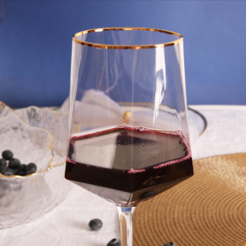 New design Crystal brandy red wine glass luxury glass goblet with gold rim hexagonal diamond wedding