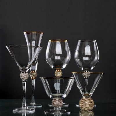 2024 Hot selling Factory Gold Rim Goblets red wine glass Champagne Glass Cocktail Glasses Holiday