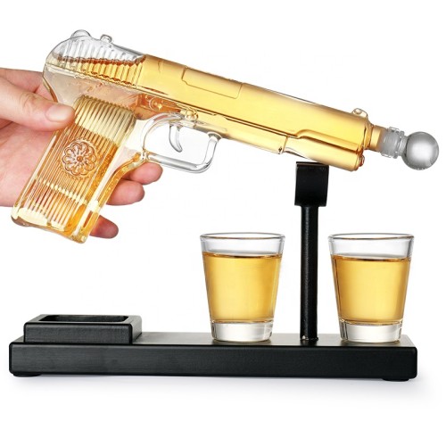 2024 Hot selling High Borosilicate Glass Decanter Set Custom Gun Glass Decanter with 2 Glasses