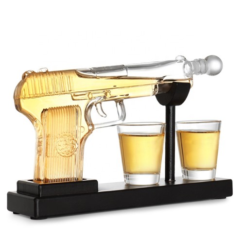 2024 Hot selling High Borosilicate Glass Decanter Set Custom Gun Glass Decanter with 2 Glasses