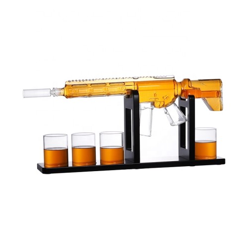 High Quality New High Borosilicate Glass Gun Decanter Set with 4 Glasses Custom Shaped & LOGO