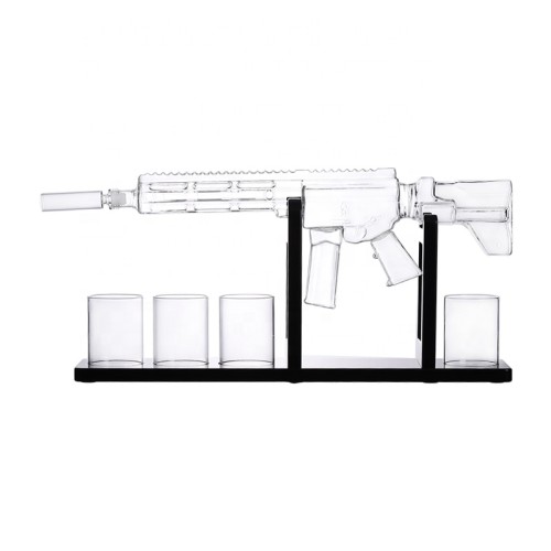 High Quality New High Borosilicate Glass Gun Decanter Set with 4 Glasses Custom Shaped & LOGO