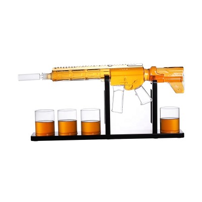 High Quality New High Borosilicate Glass Gun Decanter Set with 4 Glasses Custom Shaped & LOGO