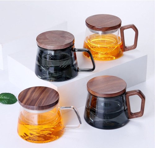 Factory wholesale wood to separate tea tea cup light luxury smoke gray borosilicate glass teapot