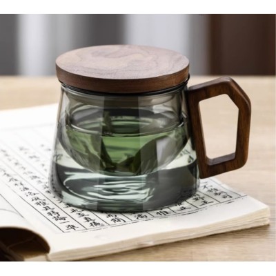 Factory wholesale wood to separate tea tea cup light luxury smoke gray borosilicate glass teapot