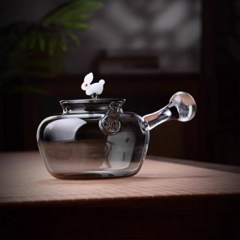 2024 New design Round Glass Teapot Grey Color High Borosilicate Glass Filter Teapot 500ml Capacity