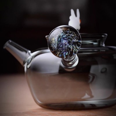 2024 New design Round Glass Teapot Grey Color High Borosilicate Glass Filter Teapot 500ml Capacity