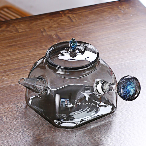 Square Starry glass teapot Grey Color High Borosilicate Glass With Filter Stove Boiling Teapot 500ml