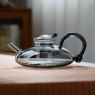 Factory Mouse Tail Style Glass Teapot Grey Color Tea Kettle Household Gass Tea Pot 700ml Capacity